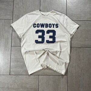 John Galt Brandy Melville Cream Cowboys 33 Graphic Tee Shirt Off White Cotton